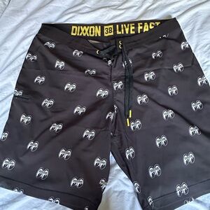 DIXXON Men's Black and White Graphic Swim Shorts